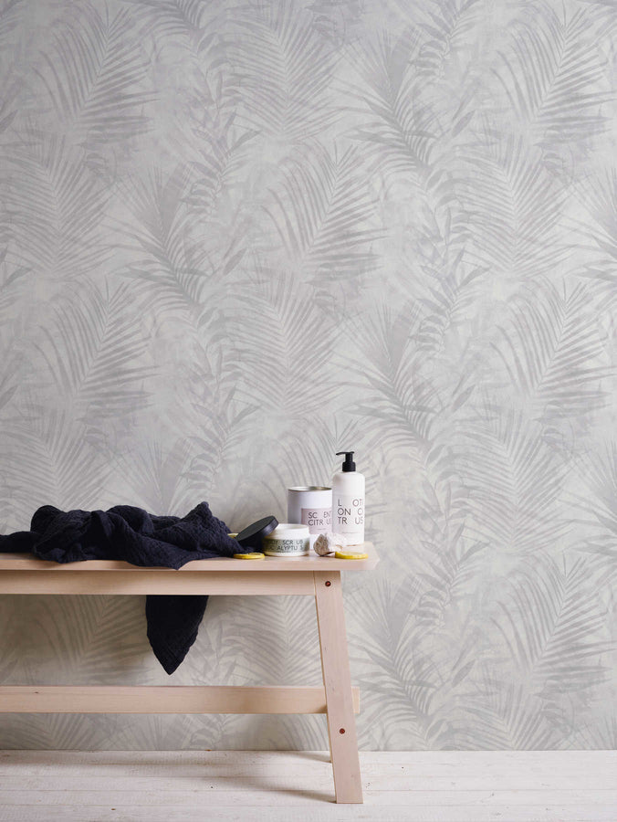 Papier peint nature Profhome 374115-GU papier peint intissé légèrement texturé au design de jungle mat gris blanc blanc crème 5,33 m2