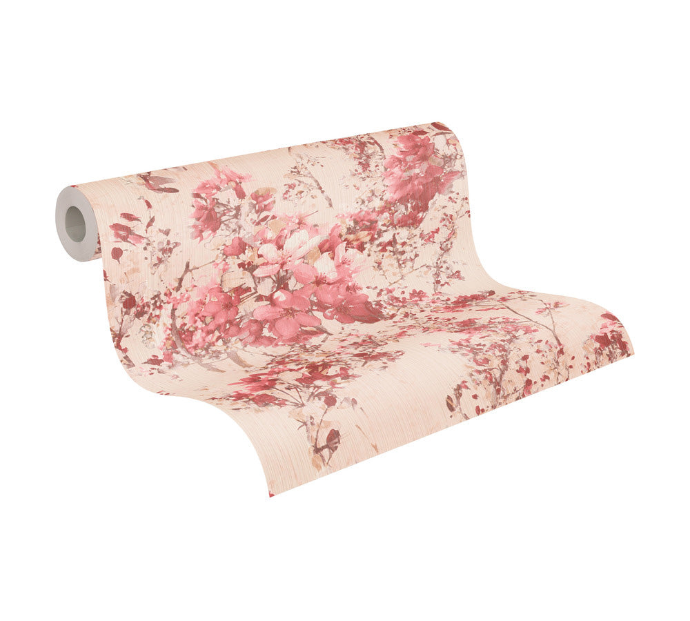 Papier peint floral Profhome 378162-GU papier peint intissé légèrement texturé avec un dessin floral mat rouge rose beige 5,33 m2