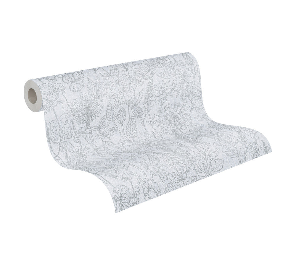 Papier peint floral Profhome 378342-GU papier peint intissé lisse avec un dessin floral mat blanc argent gris 5,33 m2