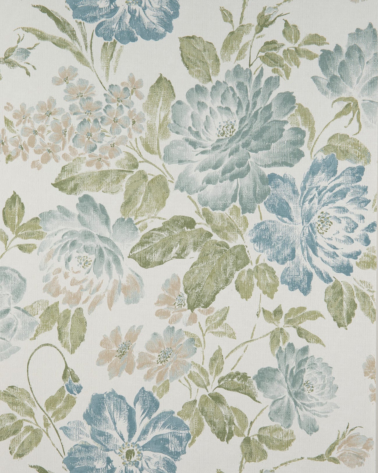 Floral wallpaper Profhome BV919082-DI textured hot embossed non-woven wallpaper with a matt floral design white olive green blue green 5.33 m2