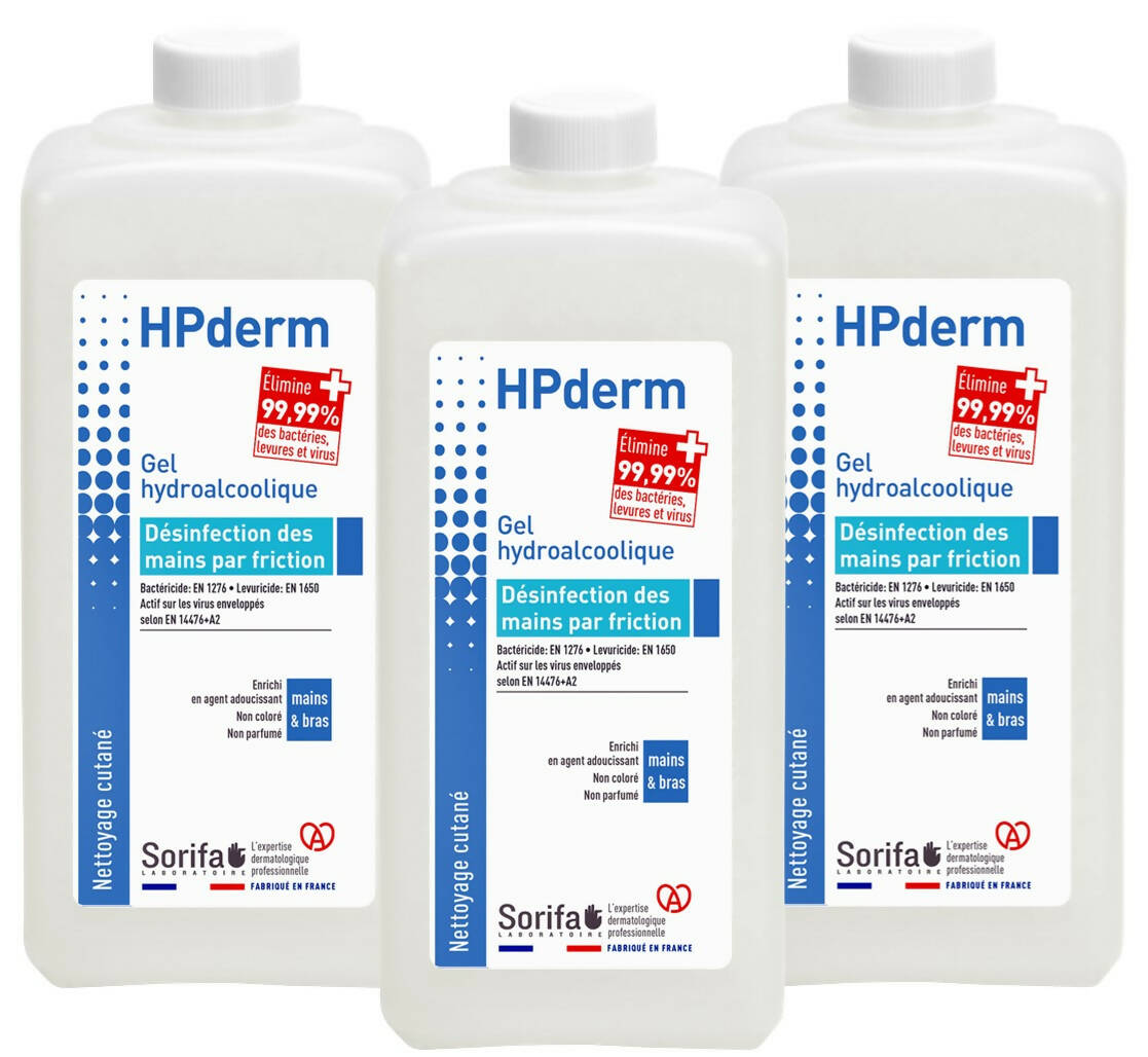 GHA001 - HPderm Gel Hydroalcoolique 1L x3