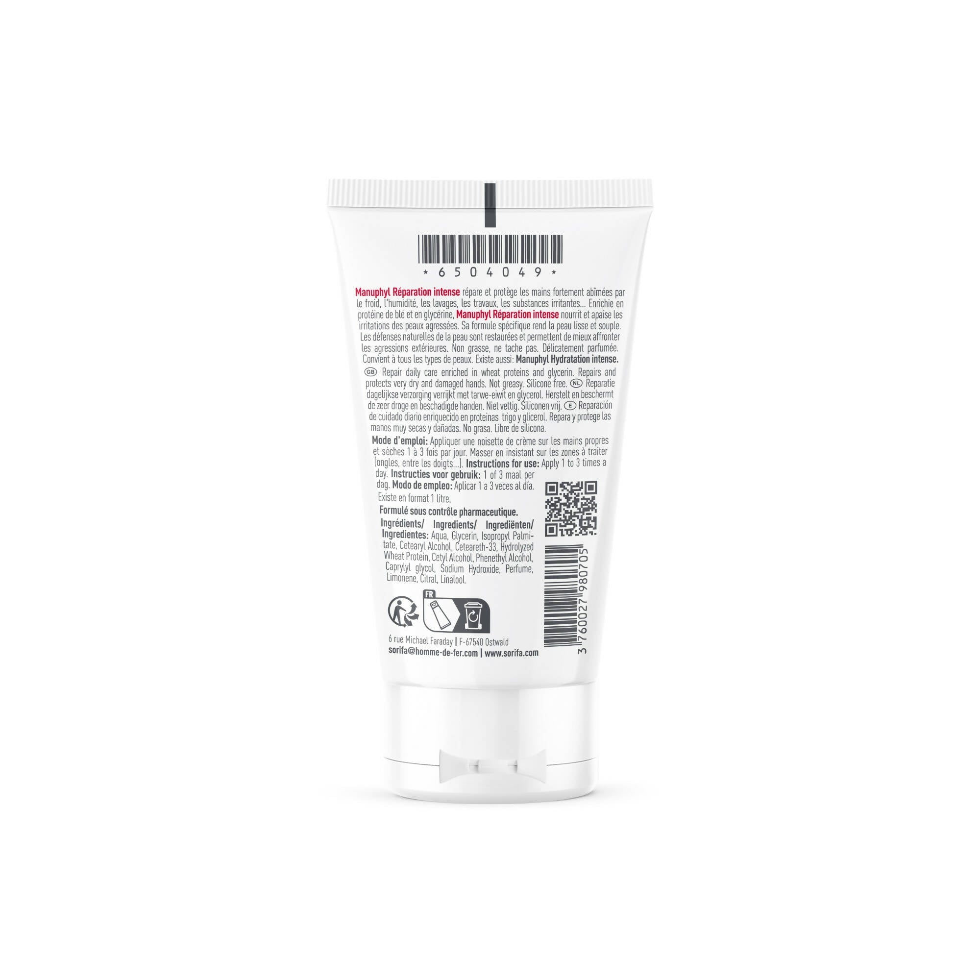 SORIFA - Lot de 3 - Manuphyl Crème main Réparation Intense / Keelis – Répare et protège – Mains très sèches et abîmées - Peu grasse, légèrement parfumée, enrichie en glycérine et protéines de blé - Tube 50 ml - 0