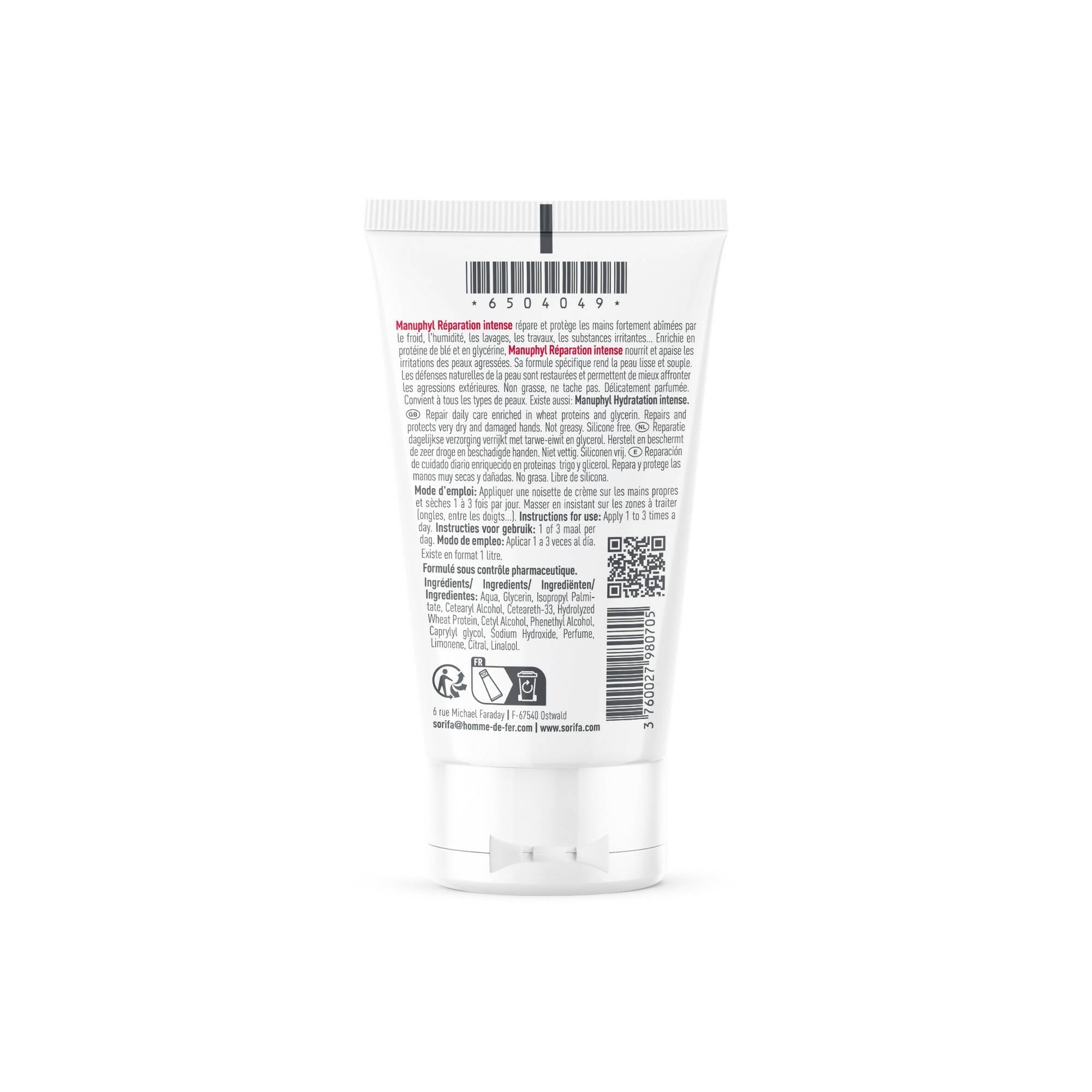 Sorifa - carton complet de 36 - manuphyl crème mains réparation intense / keelis – répare et protège – mains très sèches et abîmées - peu grasse légèrement parfumée enrichie en glycérine et protéines de blé - tube 50 ml