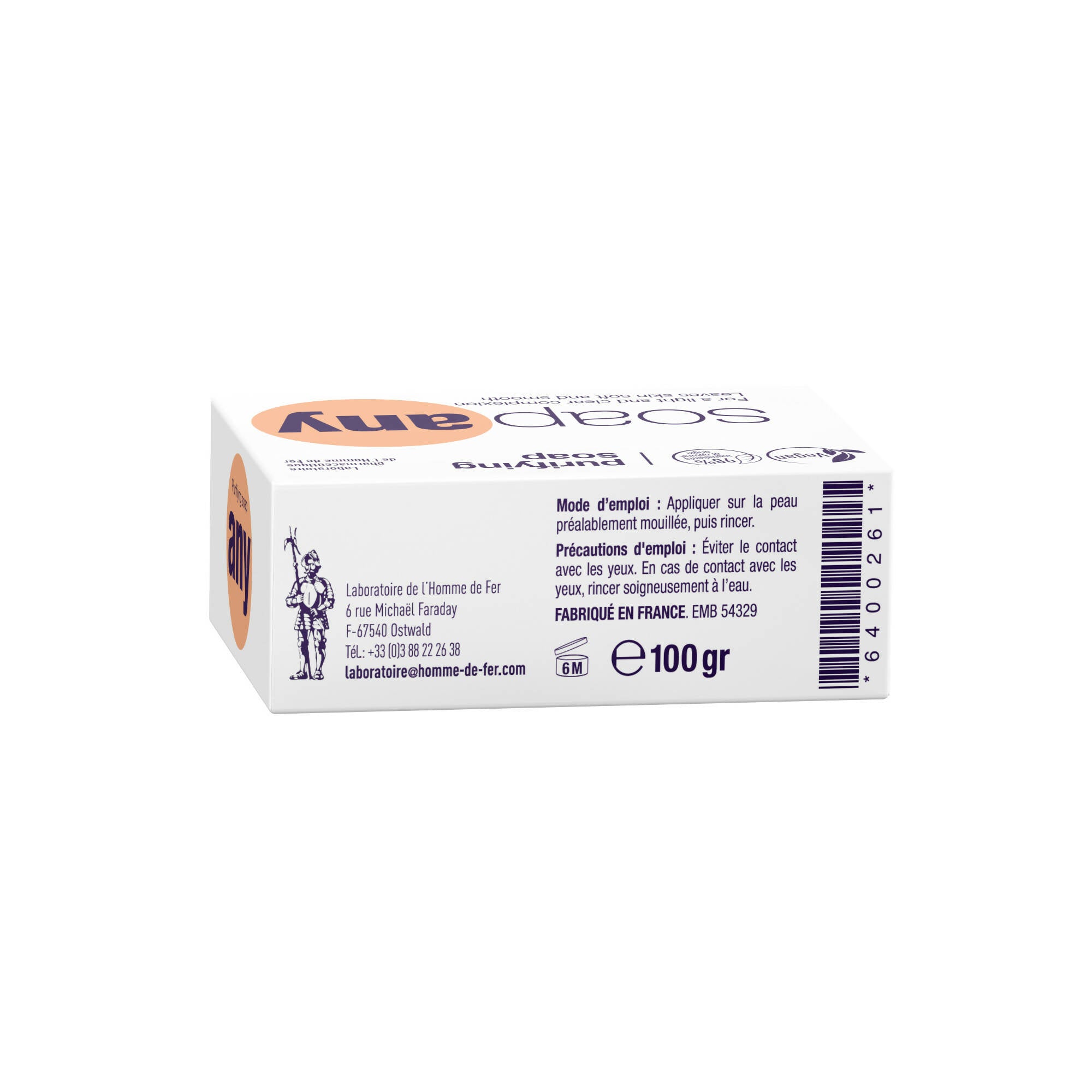 Homme de fer – lot de 3 - savon purifiant any – visage et corps – hygiène quotidienne - peaux à problèmes – peaux pigmentées – base lavante 100% végétale - sans parfum - pain 100 gr.