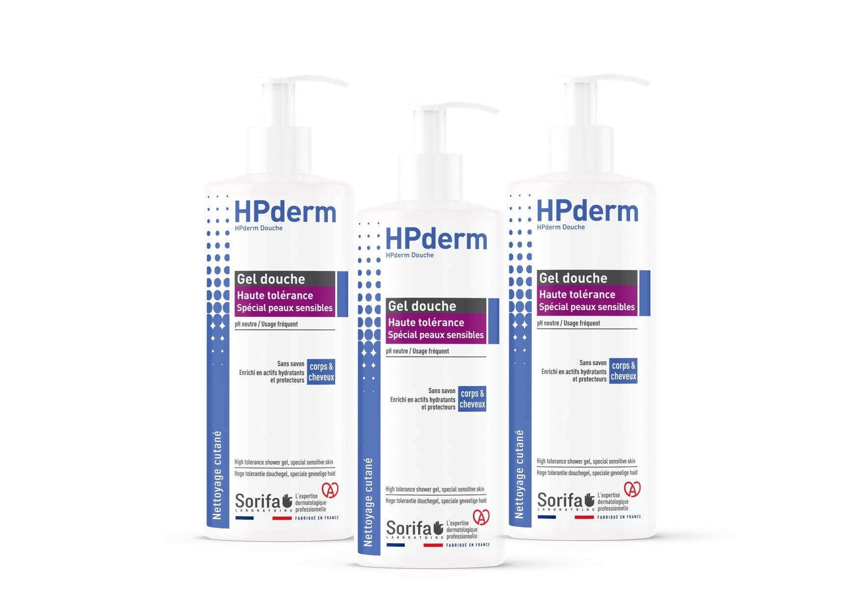 HDG500 - HPderm Douche Peaux sensibles Pompe 500 ml x3