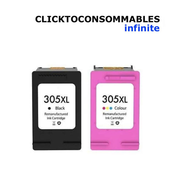 305xl noir / 305xl couleur lot de 2 cartouches d'encre pour imprimantes compatibles hp : hp deskjet 2700 2710 2720 2721 2722 2723 2724 2732 2752 2755 4155 hp deskjet plus 4110 4120 4122 4130 4140 4152 4158 hp envy 6010 6020 6022