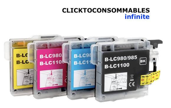 Lc1100xl / lc985xl / lc980xl multipack de 4 cartouches pour imprimantes compatibles : brother dcp-195c dcp-145c dcp-375cw dcp-163c dcp-165c mfc-250c mfc-490cw dcp-185c
